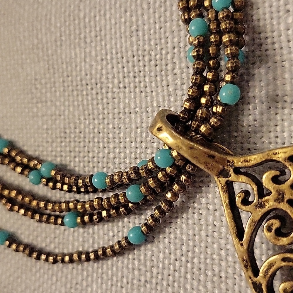 Premier Designs ST. TROPEZ Multi-strand Turquoise Necklace with Pendant - Picture 2 of 3